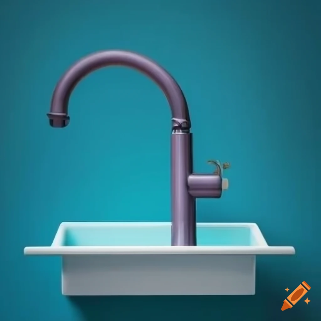 Domestic water kitchen sink with pipe on blue background