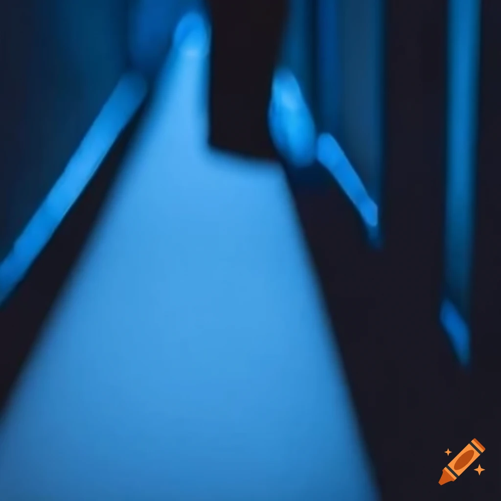 Fashion catwalk with blue lighting on a white floor