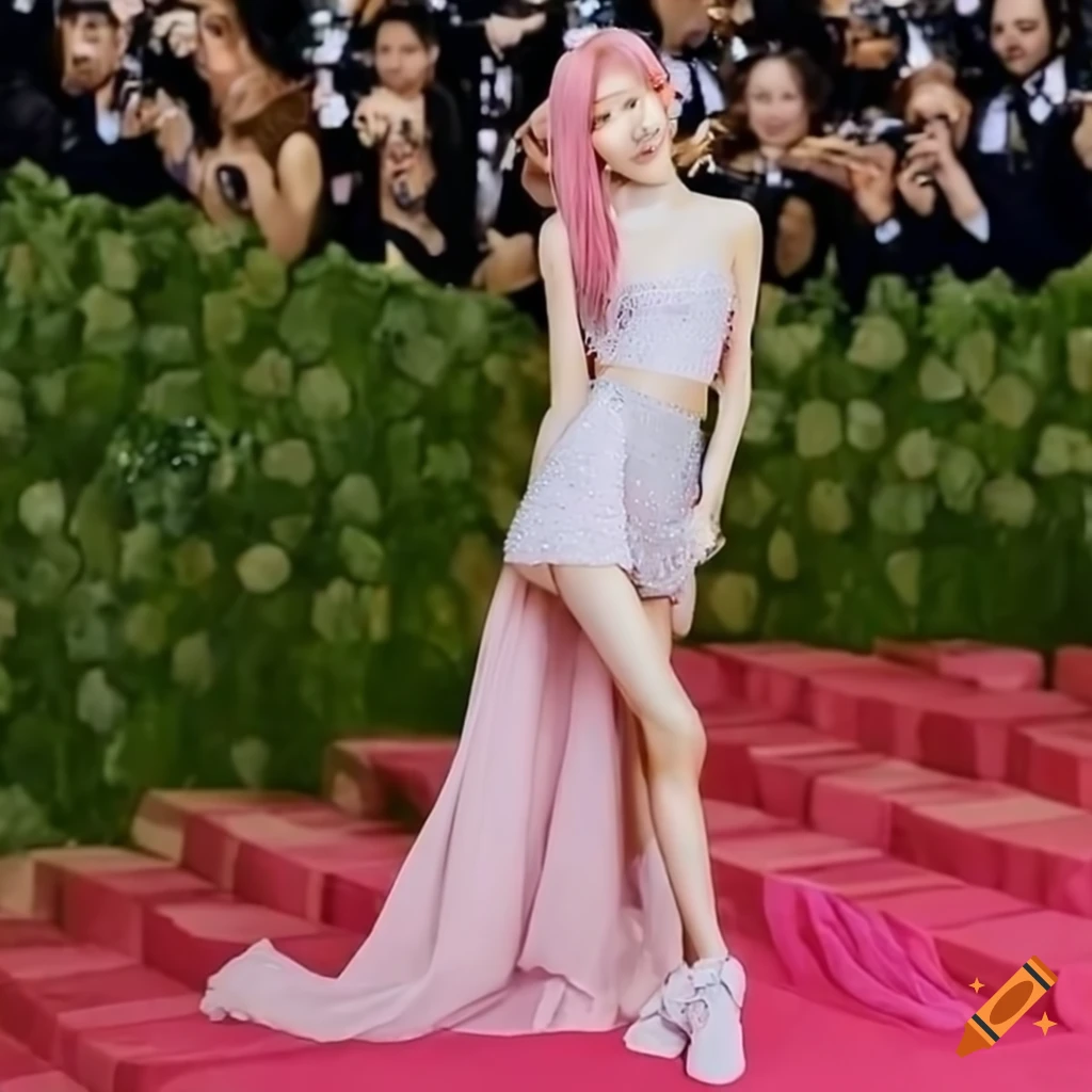 Rosé from Blackpink at 2018 MET Gala in full body outfit on Craiyon