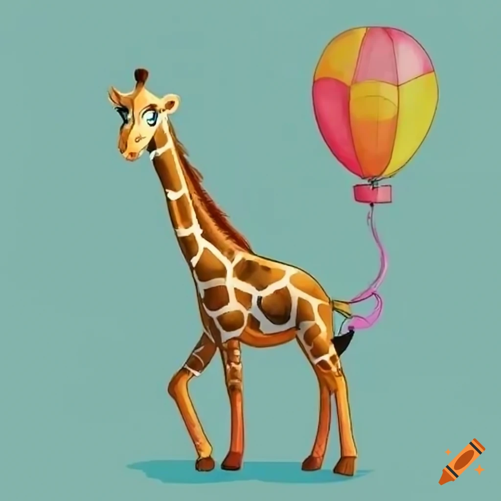 Giraffe riding a balloon illustration on Craiyon