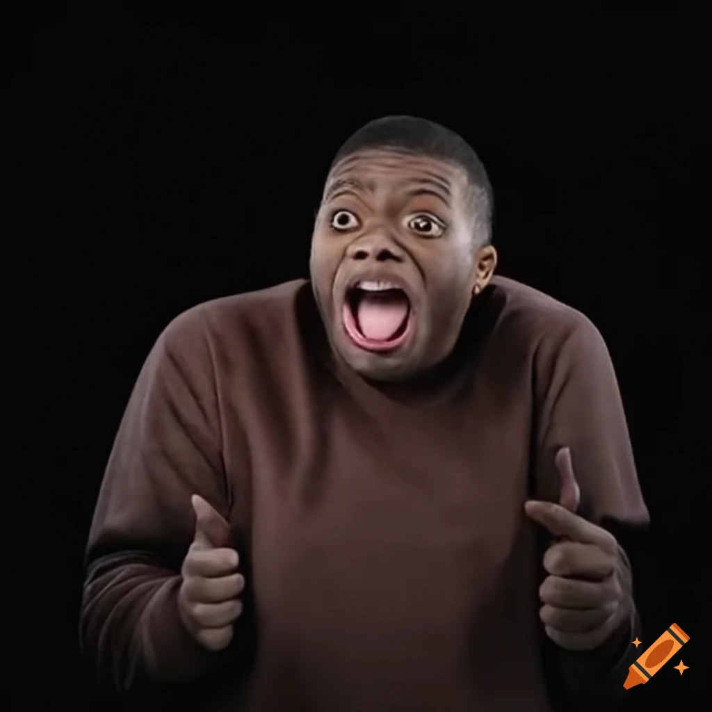 Funny surprised face pointing at camera in a meme style
