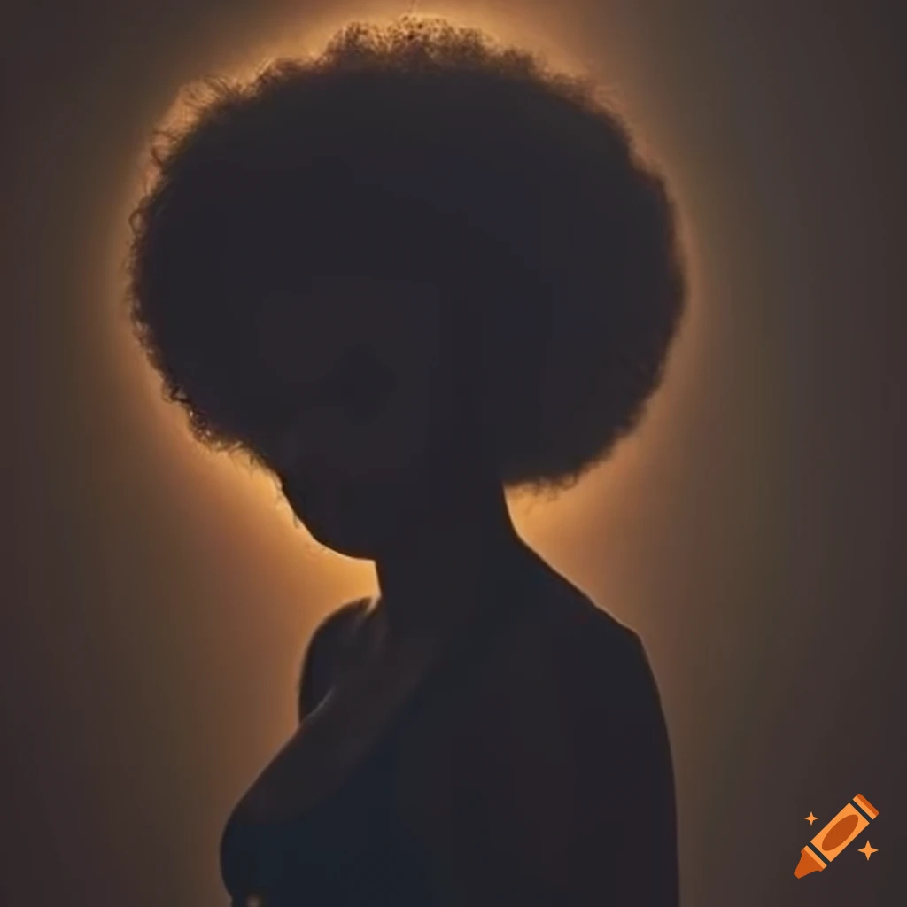 Silhouette of African woman with afro hair behind thick smoke