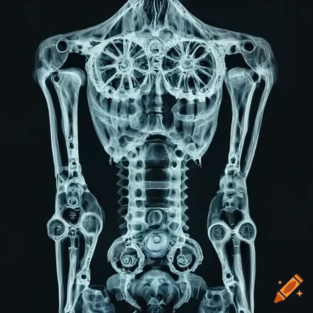 X-ray of a robot's torso showing gears