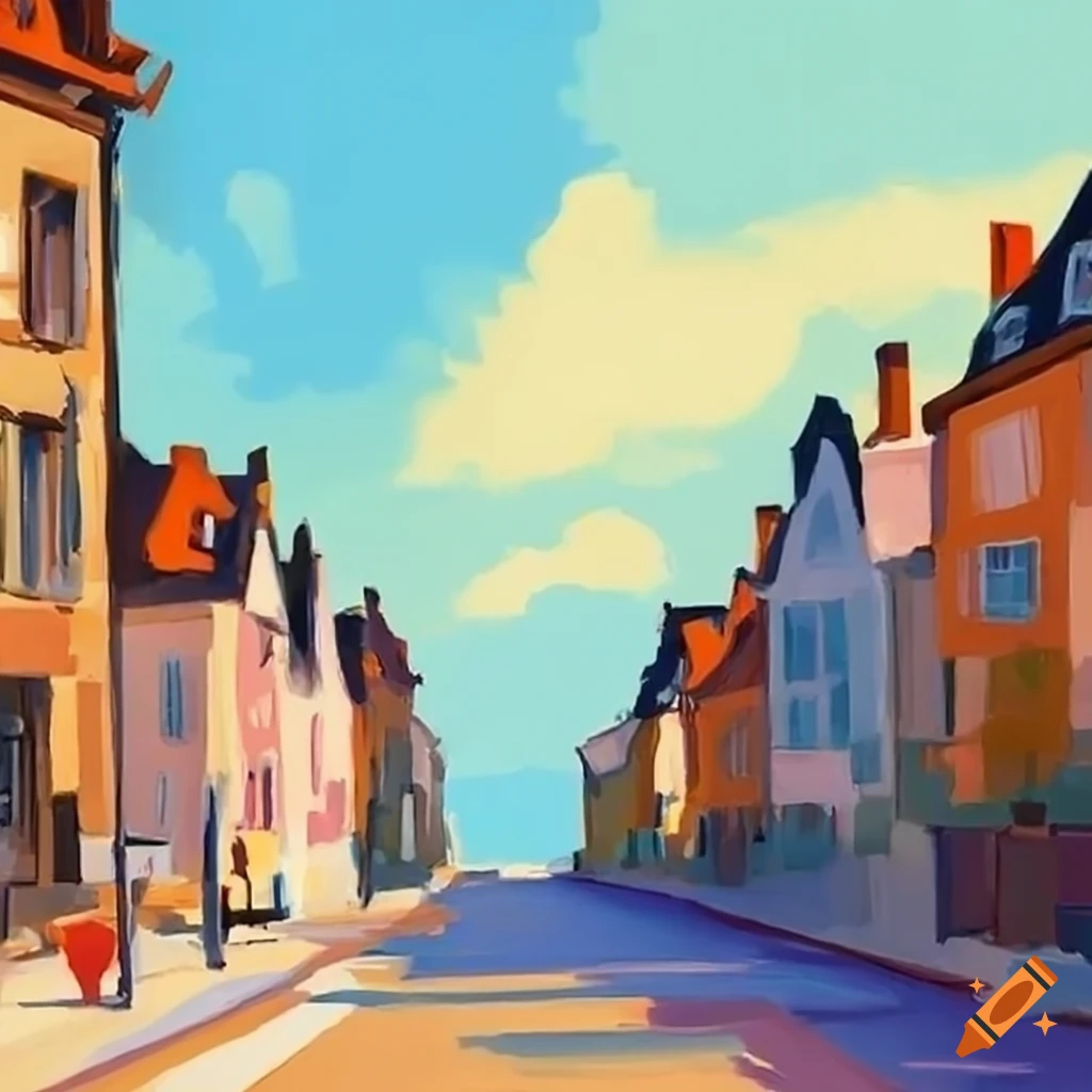 French suburb in animation style painting