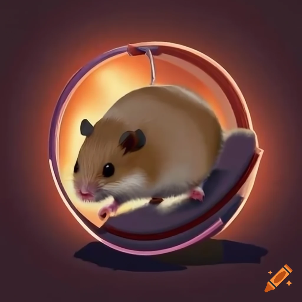 Hamster running on wheel with lightning bolts