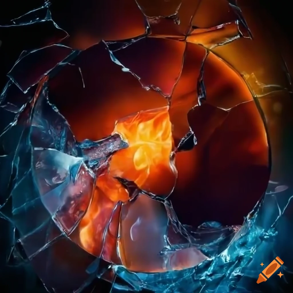 Interplay of fire and water around broken glass