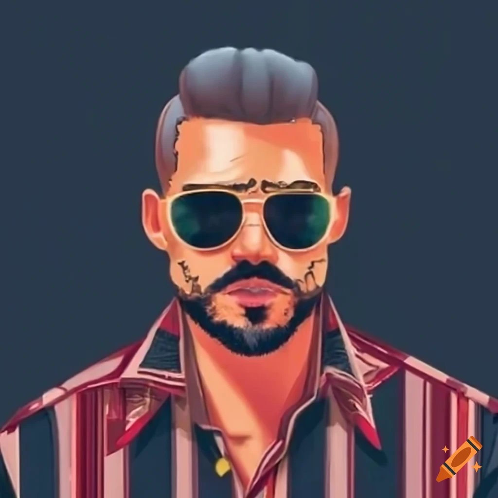Trendy man with man bun and aviator glasses in stylish attire