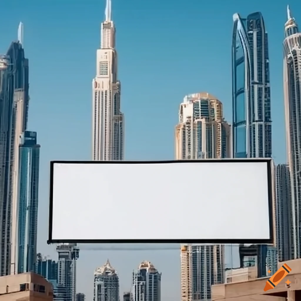Blank billboard against the Dubai skyline