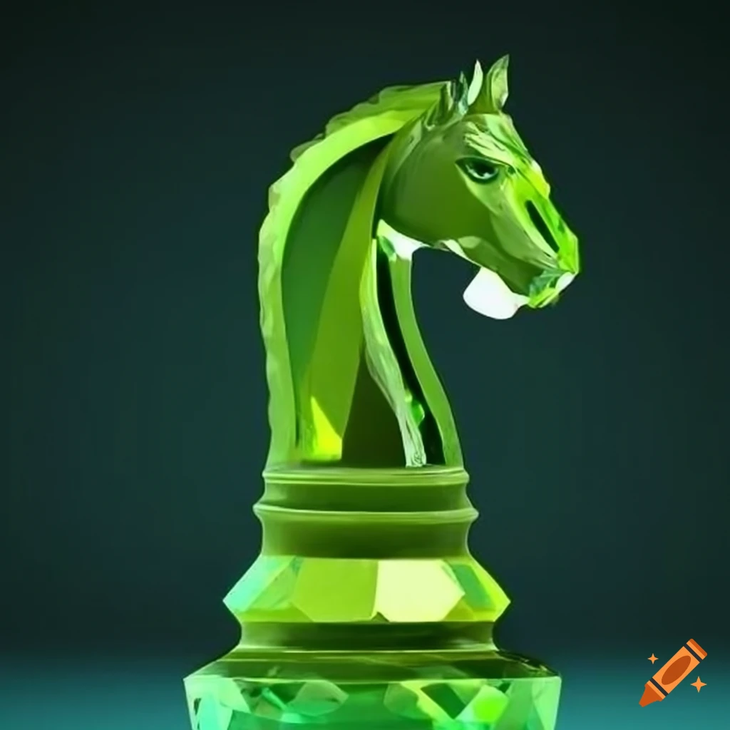 Chess knight made of crystal and diamond with lime accents