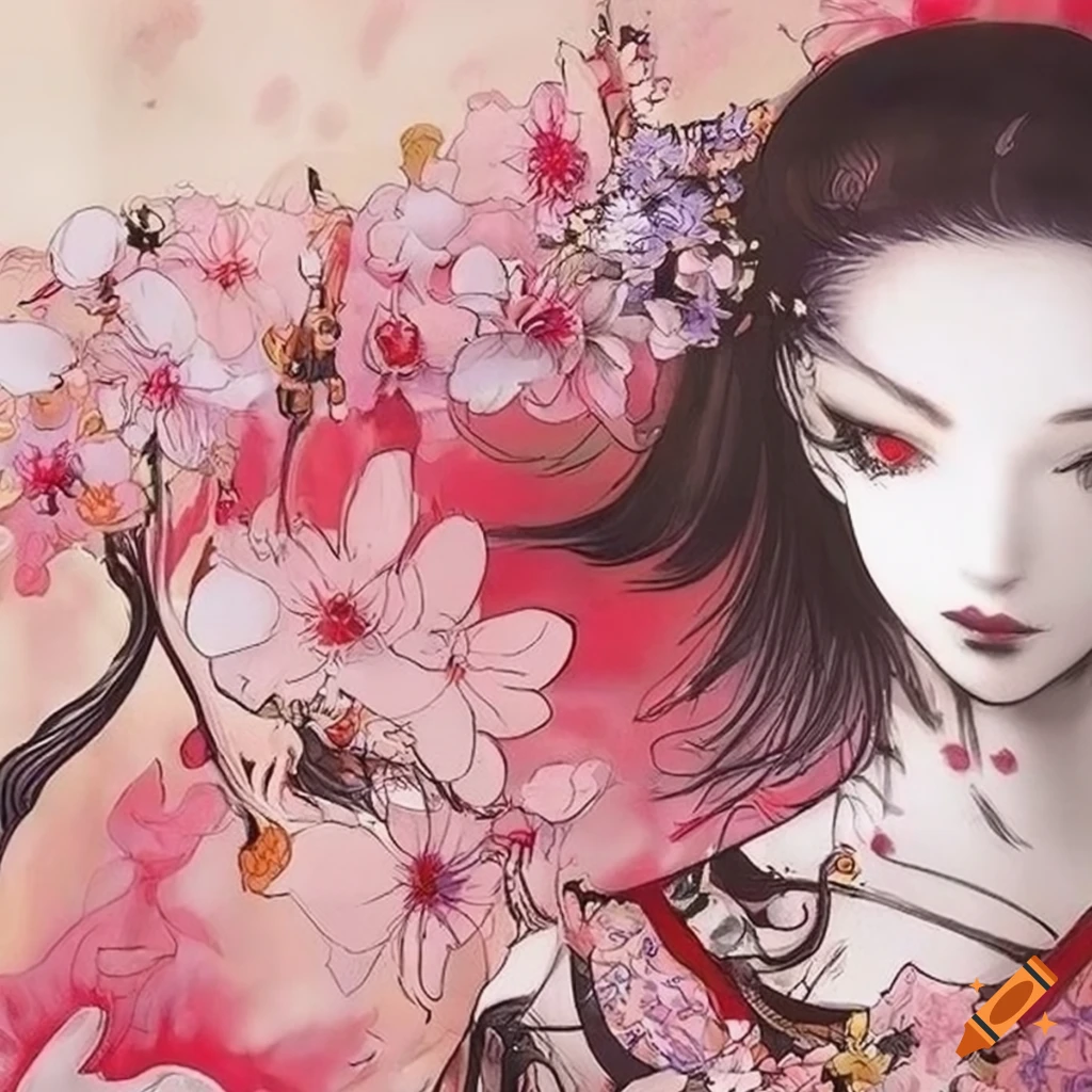 Yoshitaka Amano's stunning artwork of a dusk blossom flower