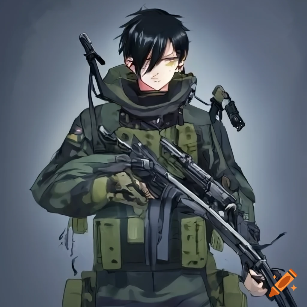 Anime character with black hair, green eyes exuding patriotism