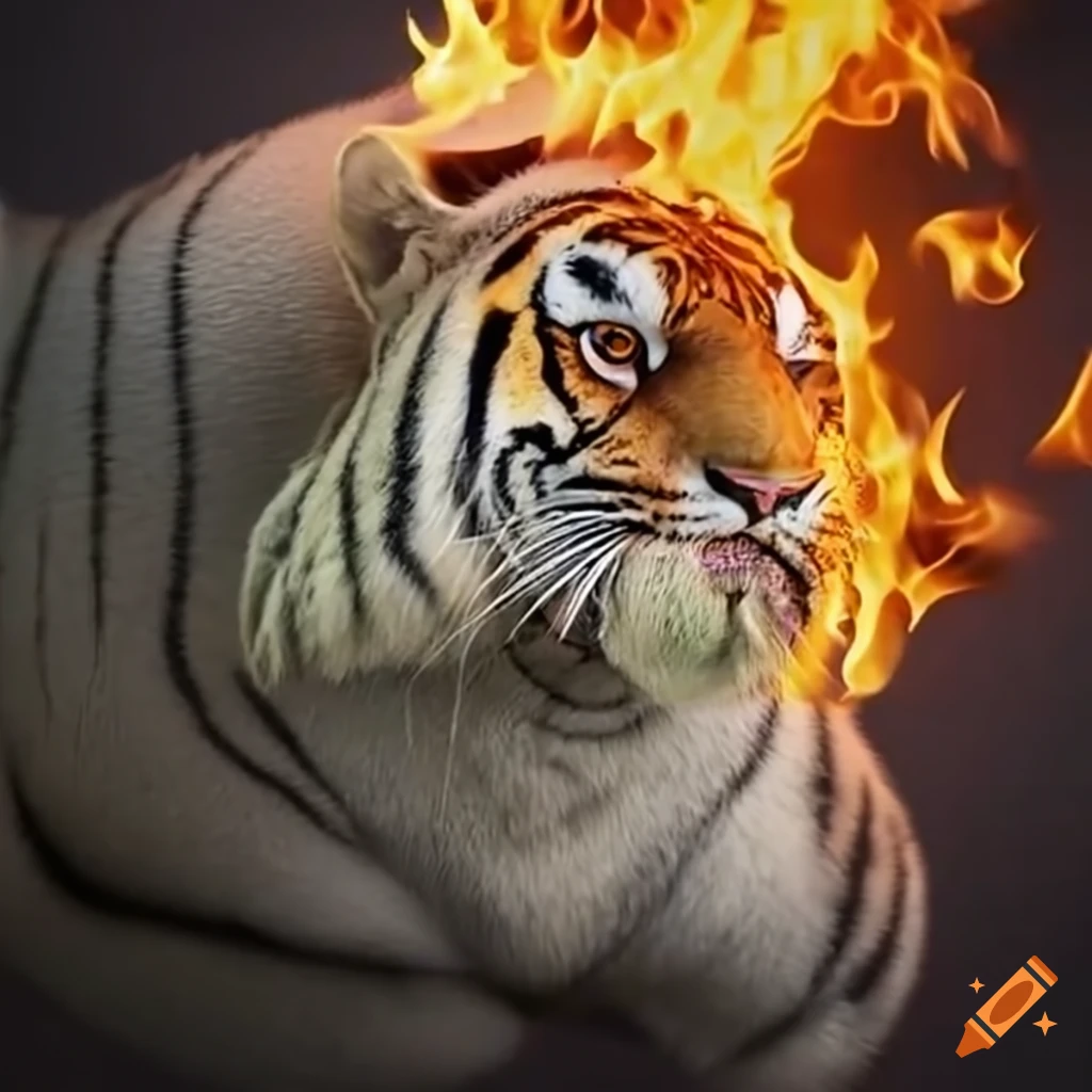 Burning dollar bill with a tiger head design