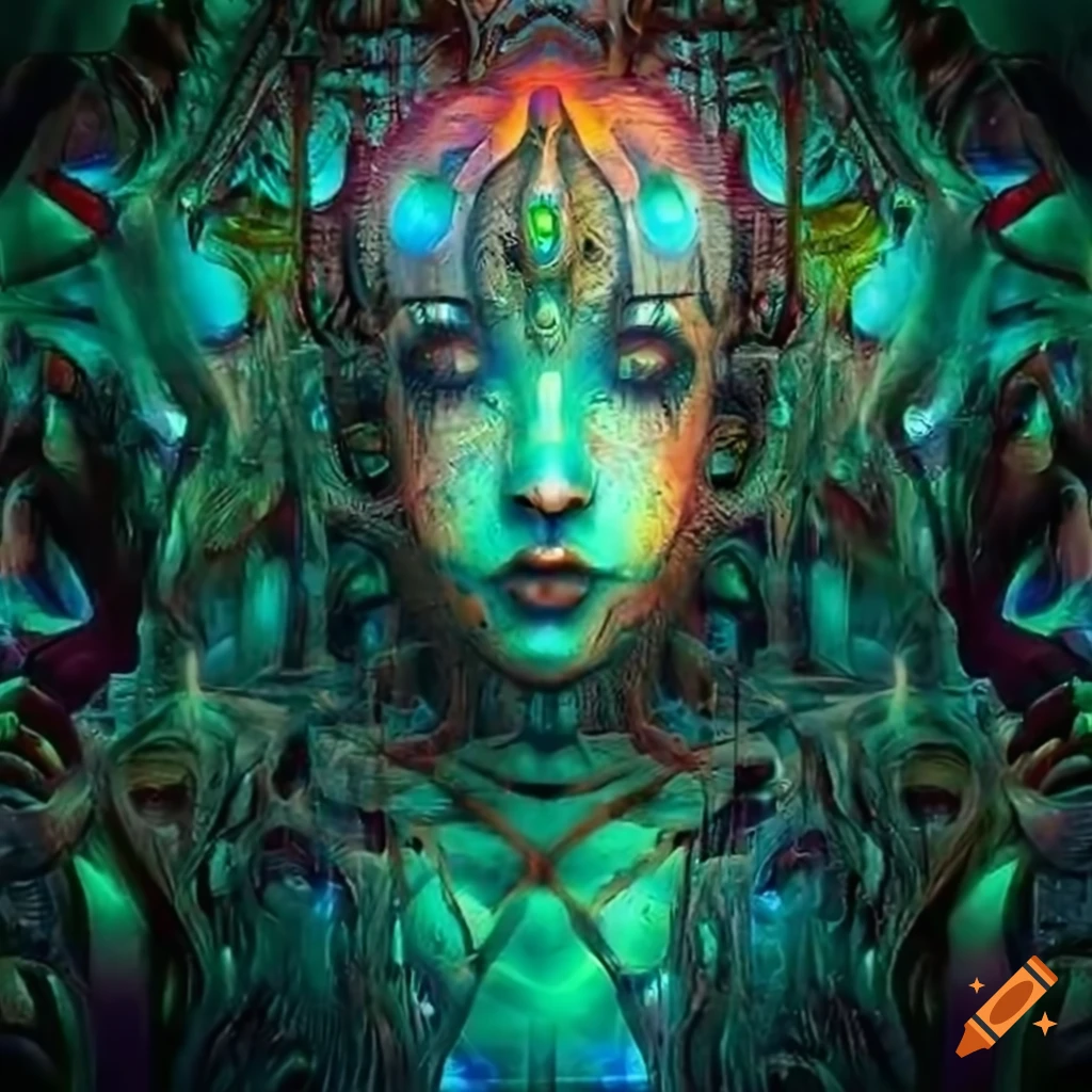Lush Biopunk forest biomechanical wonderland teeming with life
