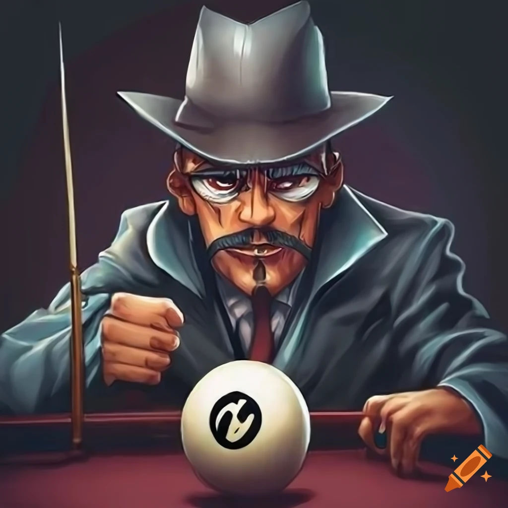 Charismatic gangster playing 8 ball pool