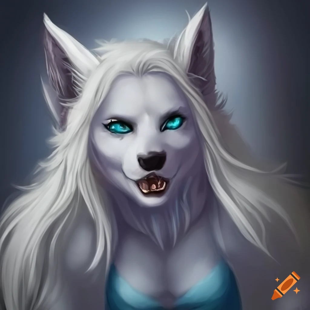 White beautiful and cute female werewolf