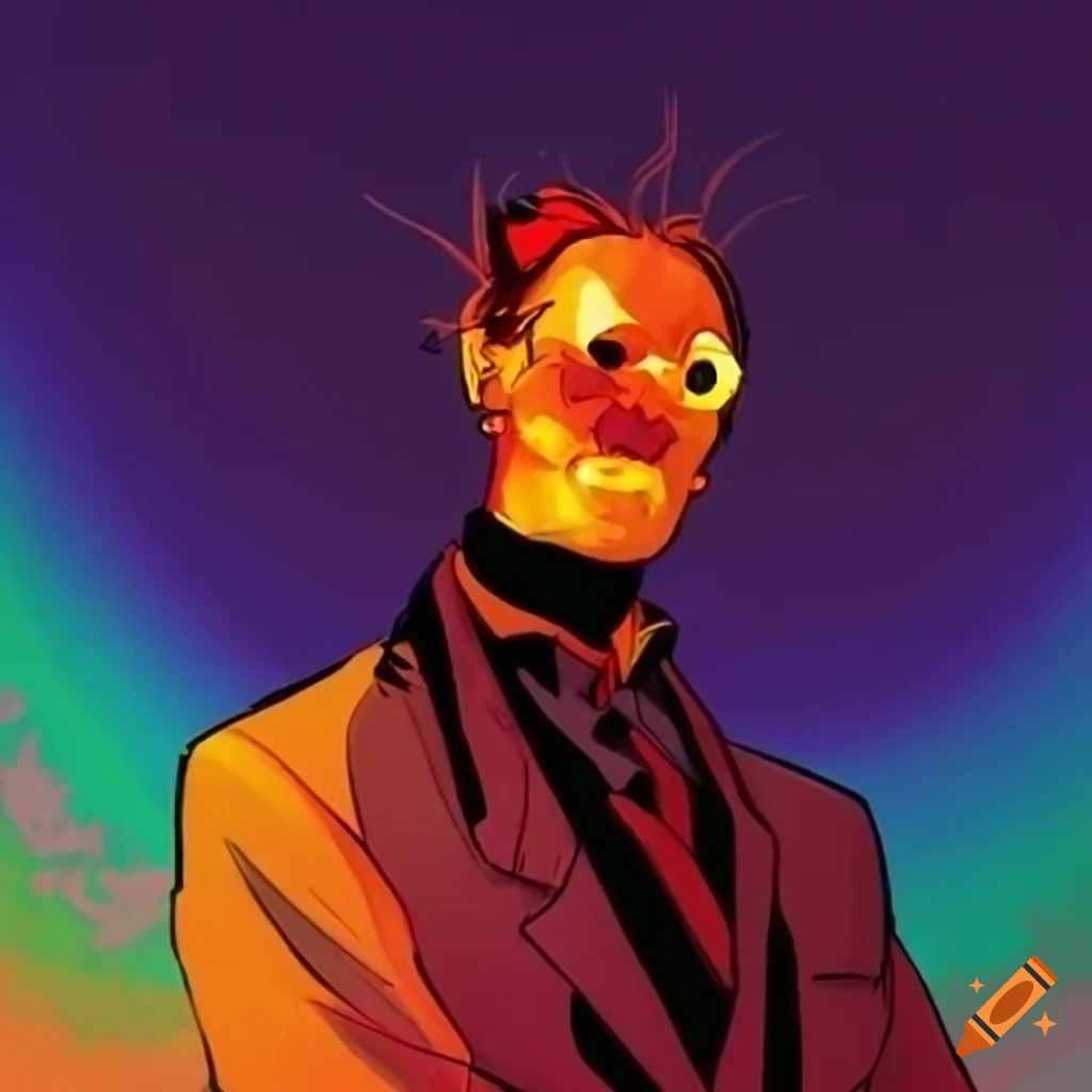 Cheerful villain with a laughing sun from Noir graphic novel