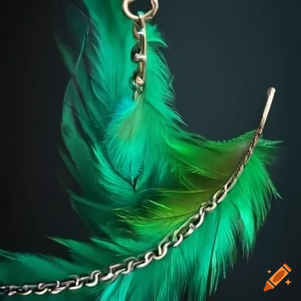 Chain with green feathers accessory design