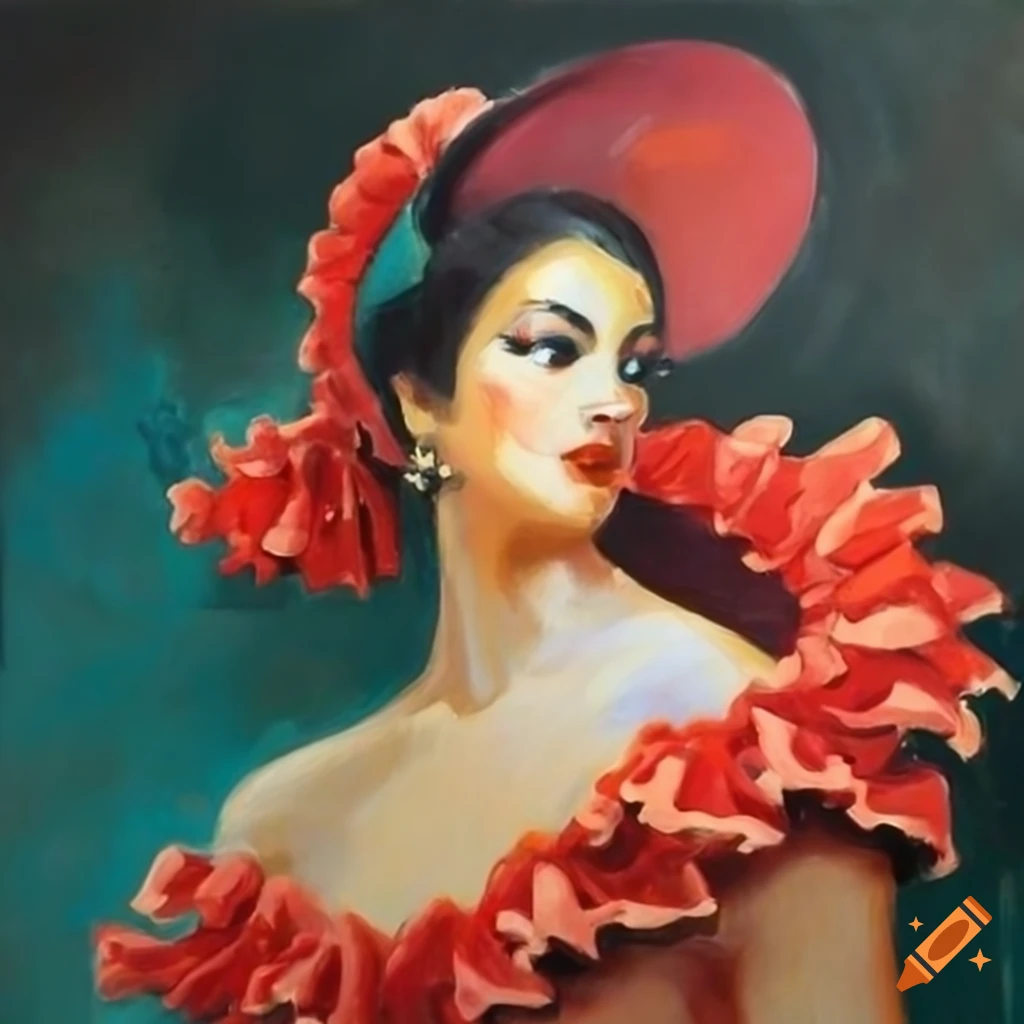 Spanish flamenco dancers in art-deco style painting