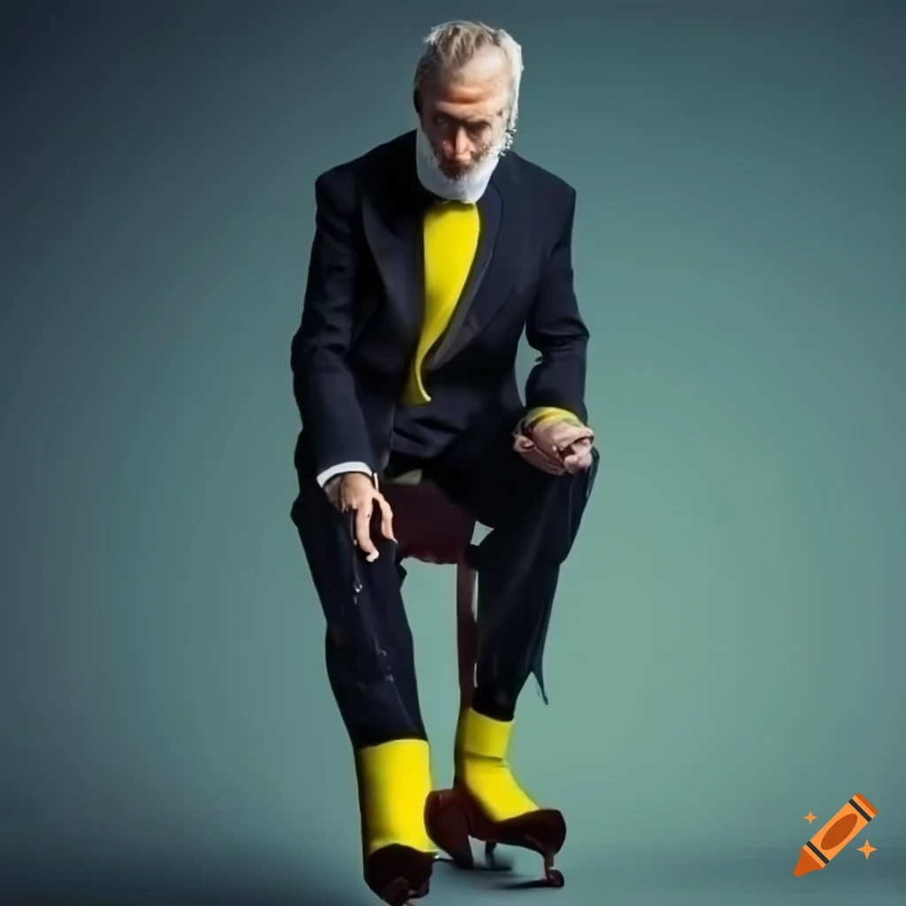 Stylish man in his 50s wearing yellow cross-gartered socks