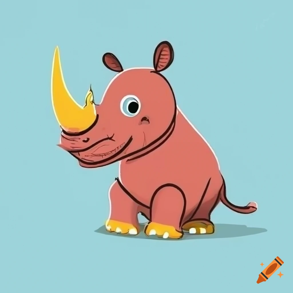 Single line colorful rhino doodle