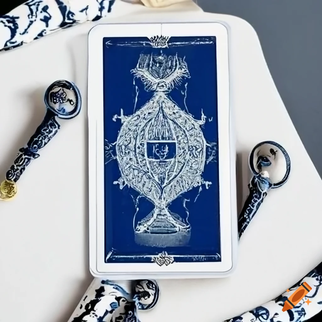 Strength tarot card in blue, white, and silver colors