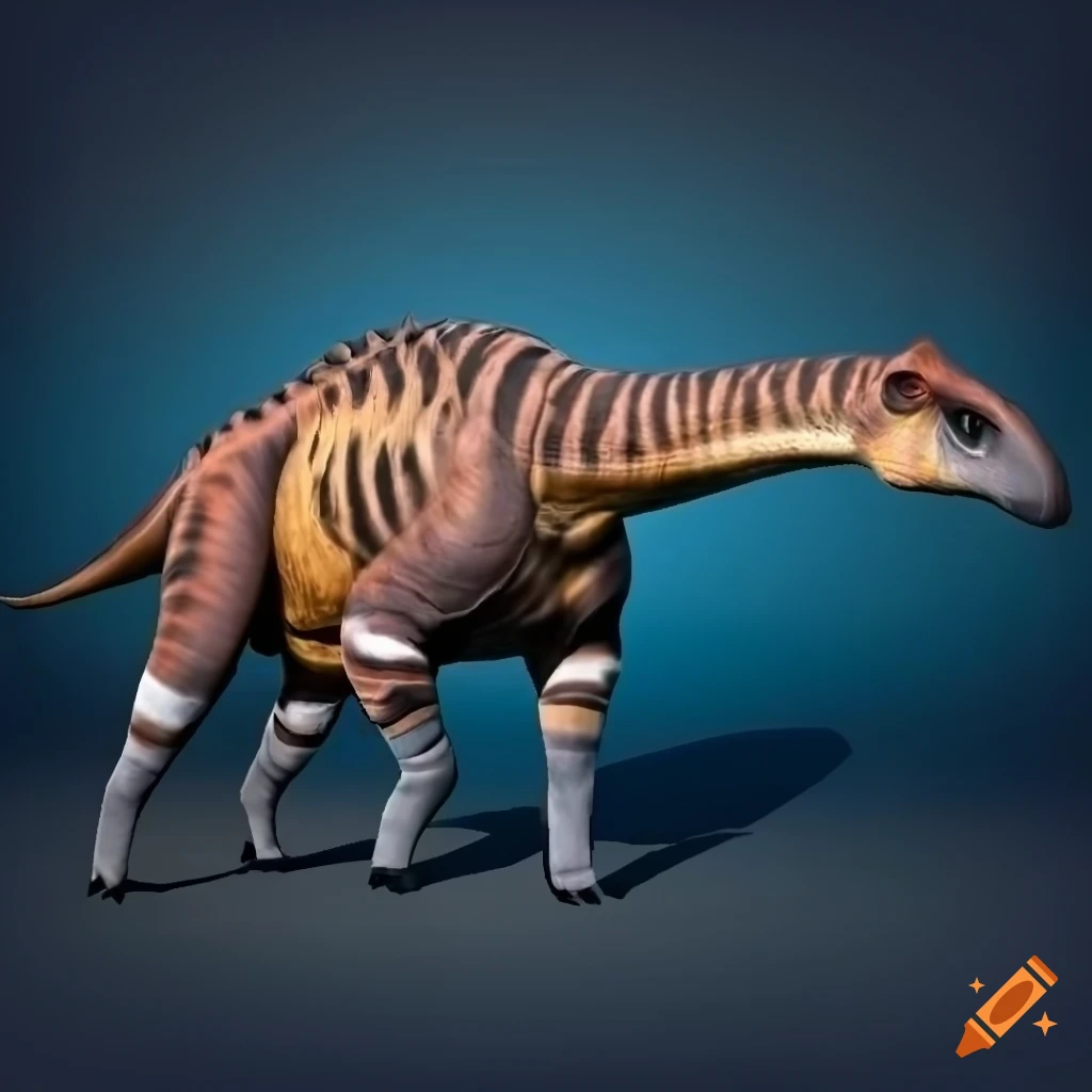 Colorful hadrosaurus dinosaur with okapi-like pattern and detailed skin ...