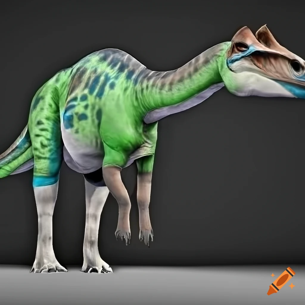 Colorful hadrosaurus dinosaur with okapi-like pattern and detailed skin ...