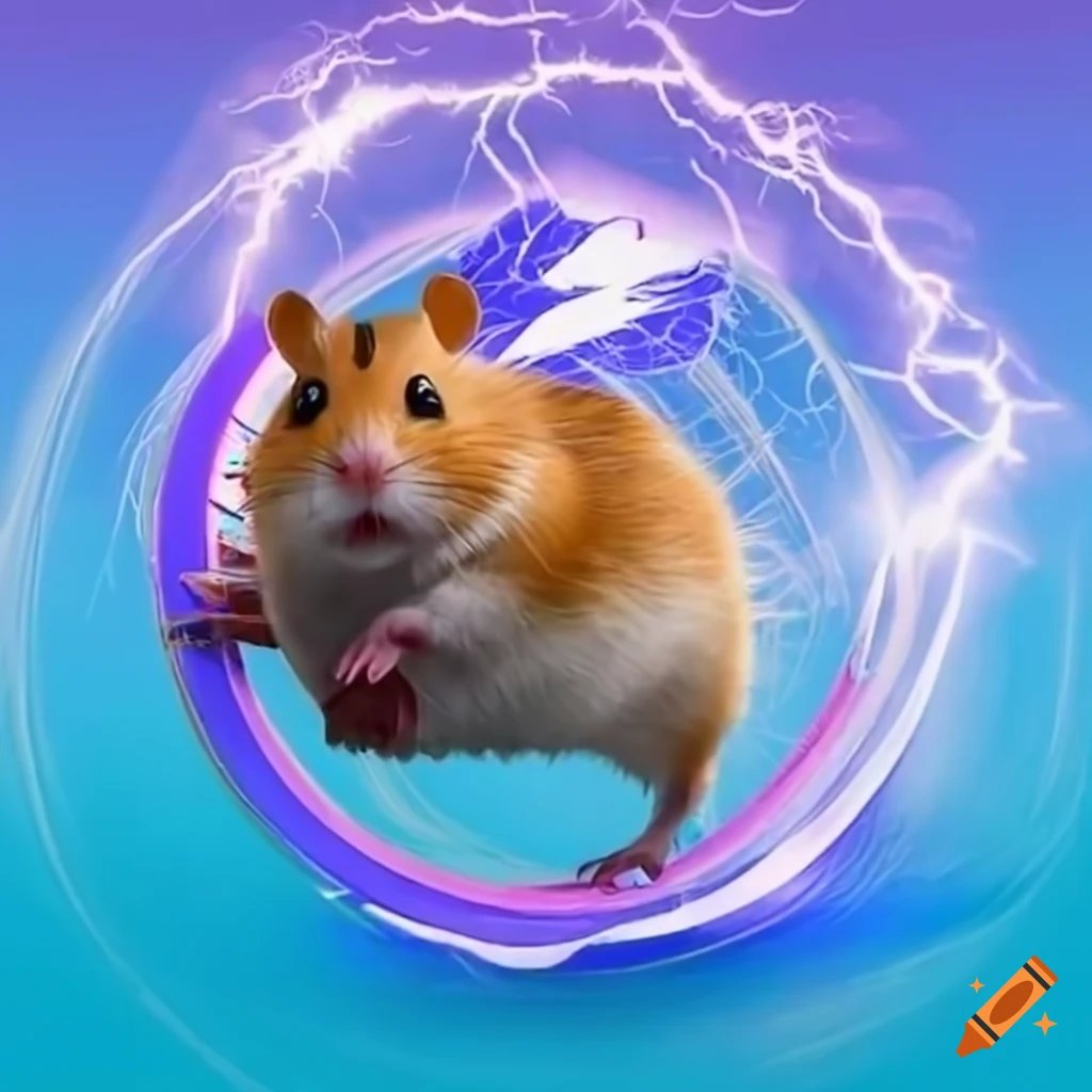 Hamster running on wheel with lightning bolts