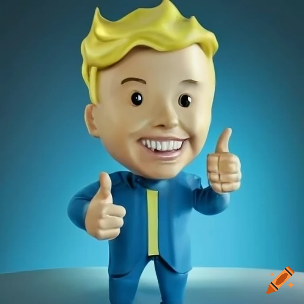 Fallout bobblehead in baby blue suit with letter A logo
