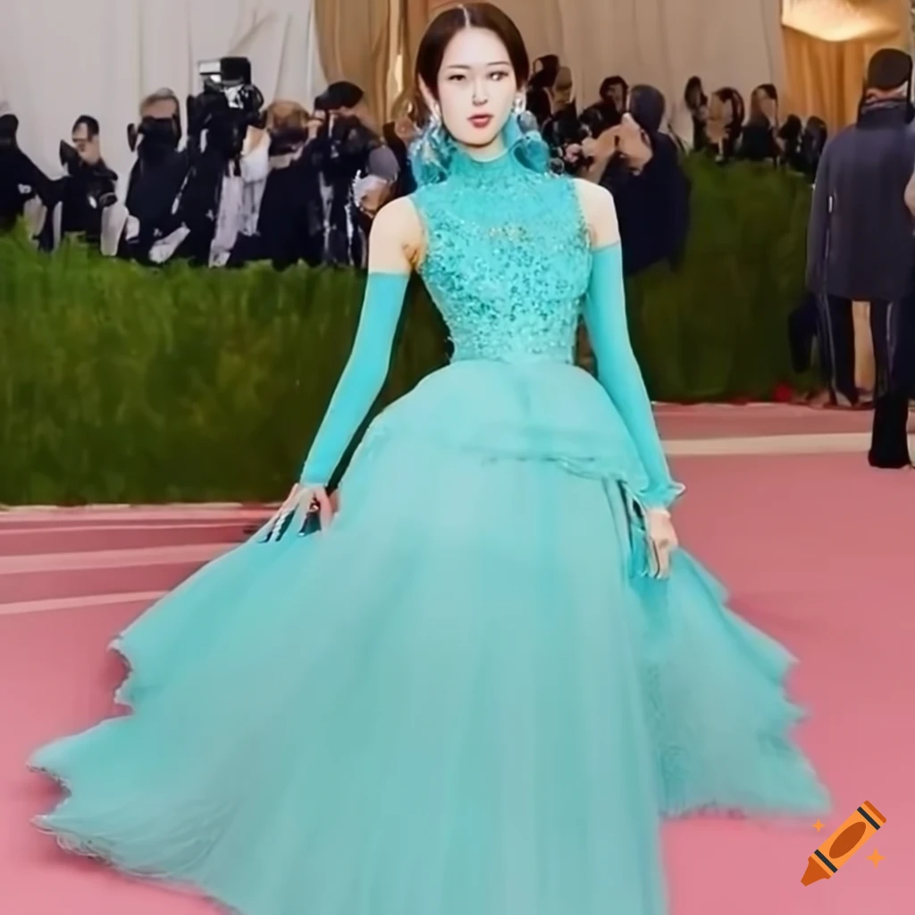 Blackpink Jisoo in teal MET Gala outfit on Craiyon