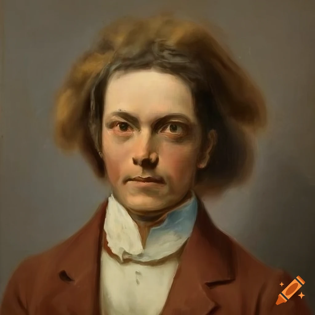 Oil portrait of a man with cyclone-like hair and delicate features on ...