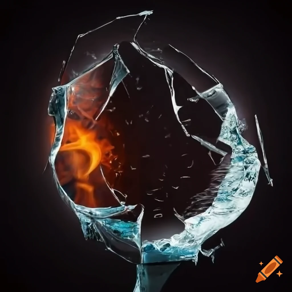 Interplay of fire and water around broken glass