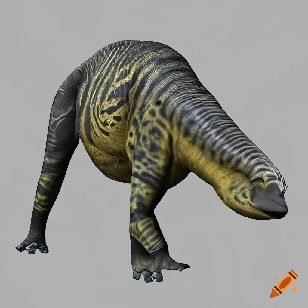 Colorful hadrosaurus dinosaur with okapi pattern on scaly skin on Craiyon