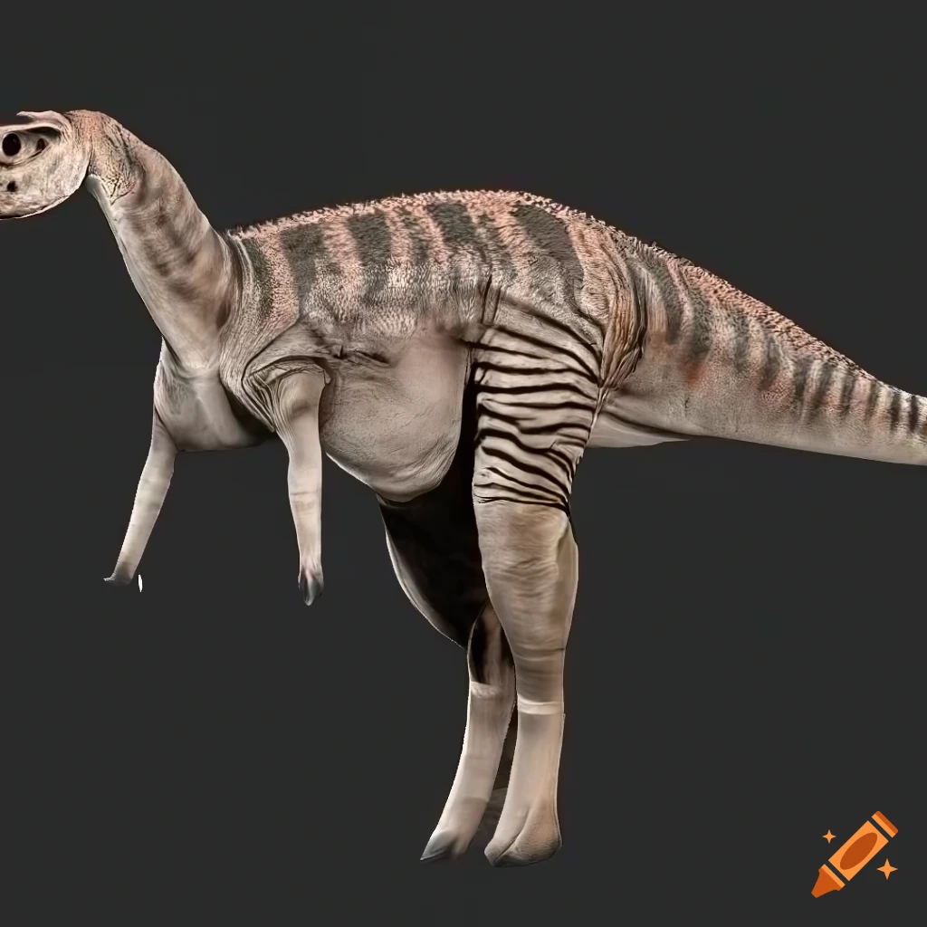 Colorful hadrosaurus with okapi pattern on detailed skin texture on Craiyon
