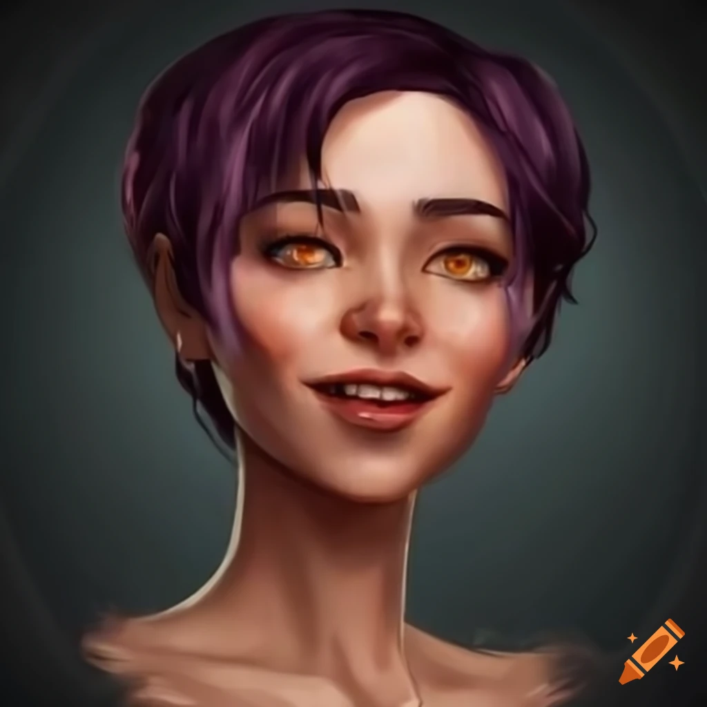 Human sorcerer girl with short hair smiling and looking pretty