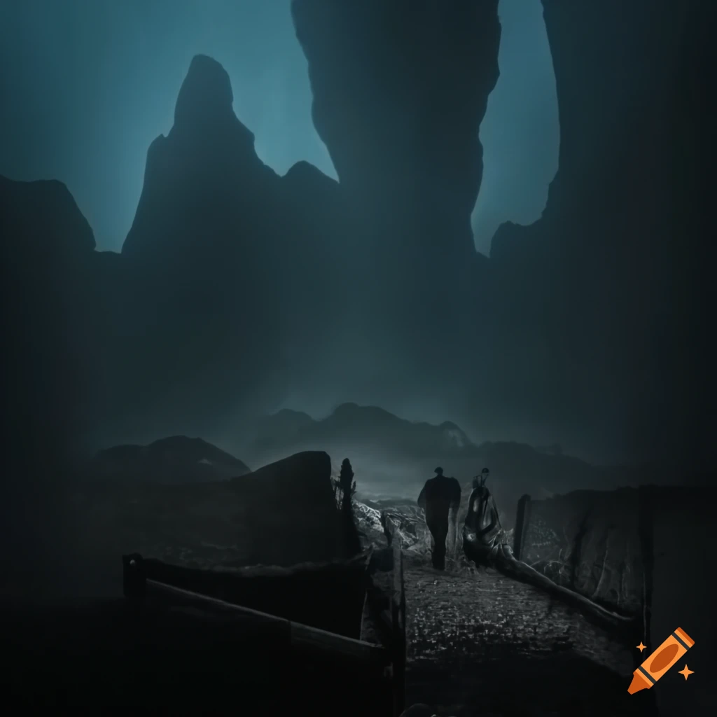 Giants roaming in an expansive battleground, showing courage and collaboration