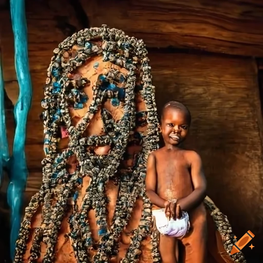 Artwork of Jesus made from recycled water bottles with a child in Africa