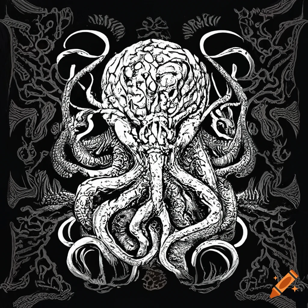 Detailed ancient art depicting the mythic creature Cthulhu