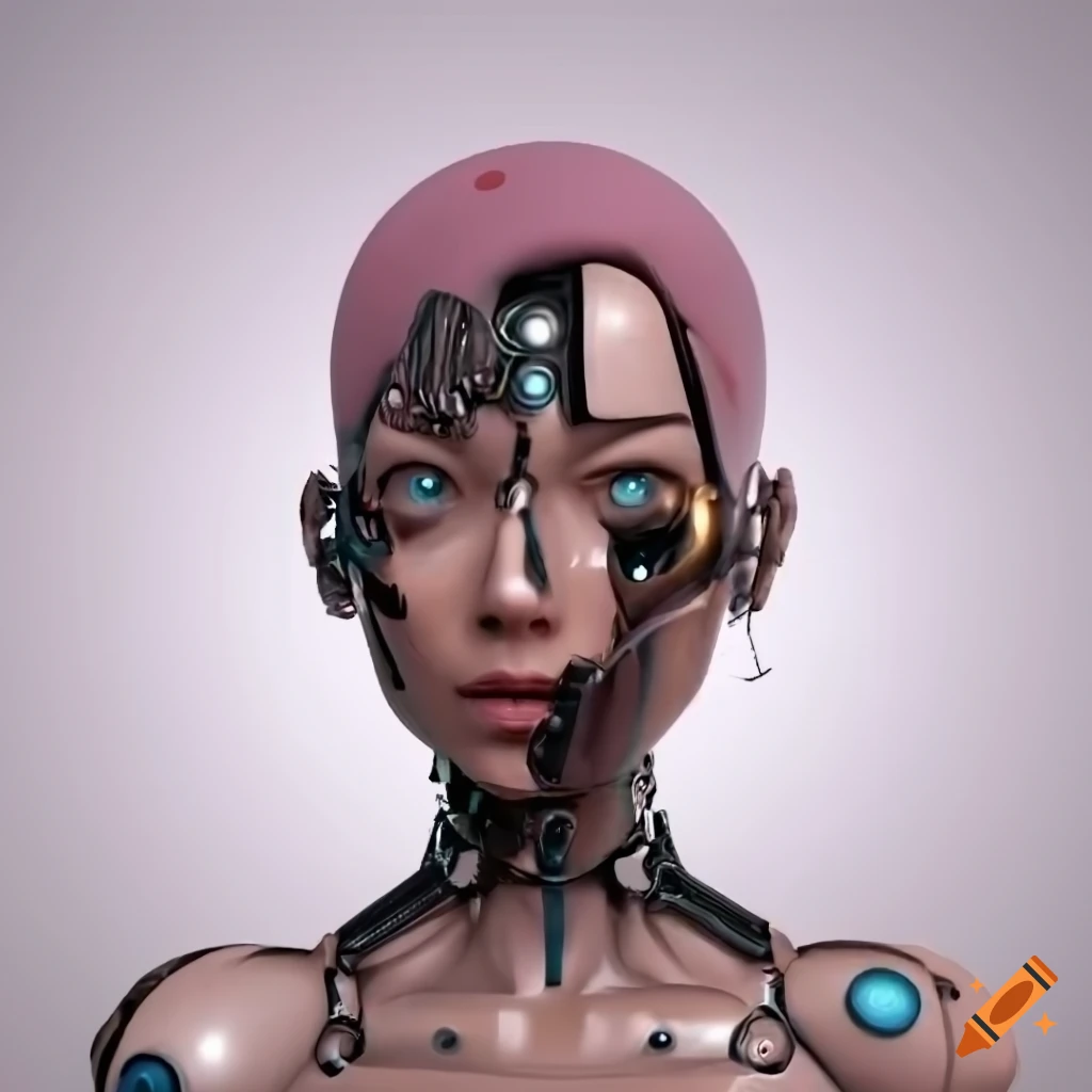 3D low poly cyborg face