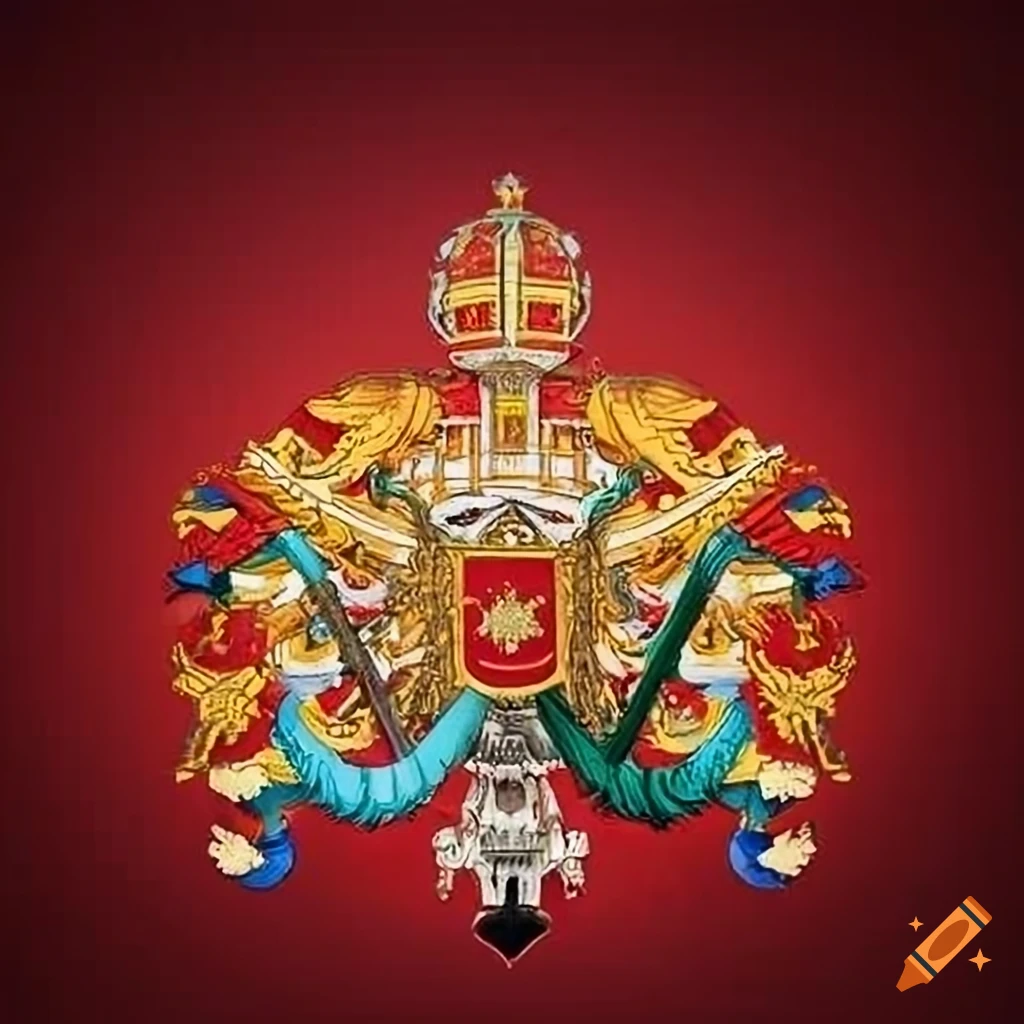 Modern shield design for the Vatican City with red background representing spiritual and temporal connection of the Pope