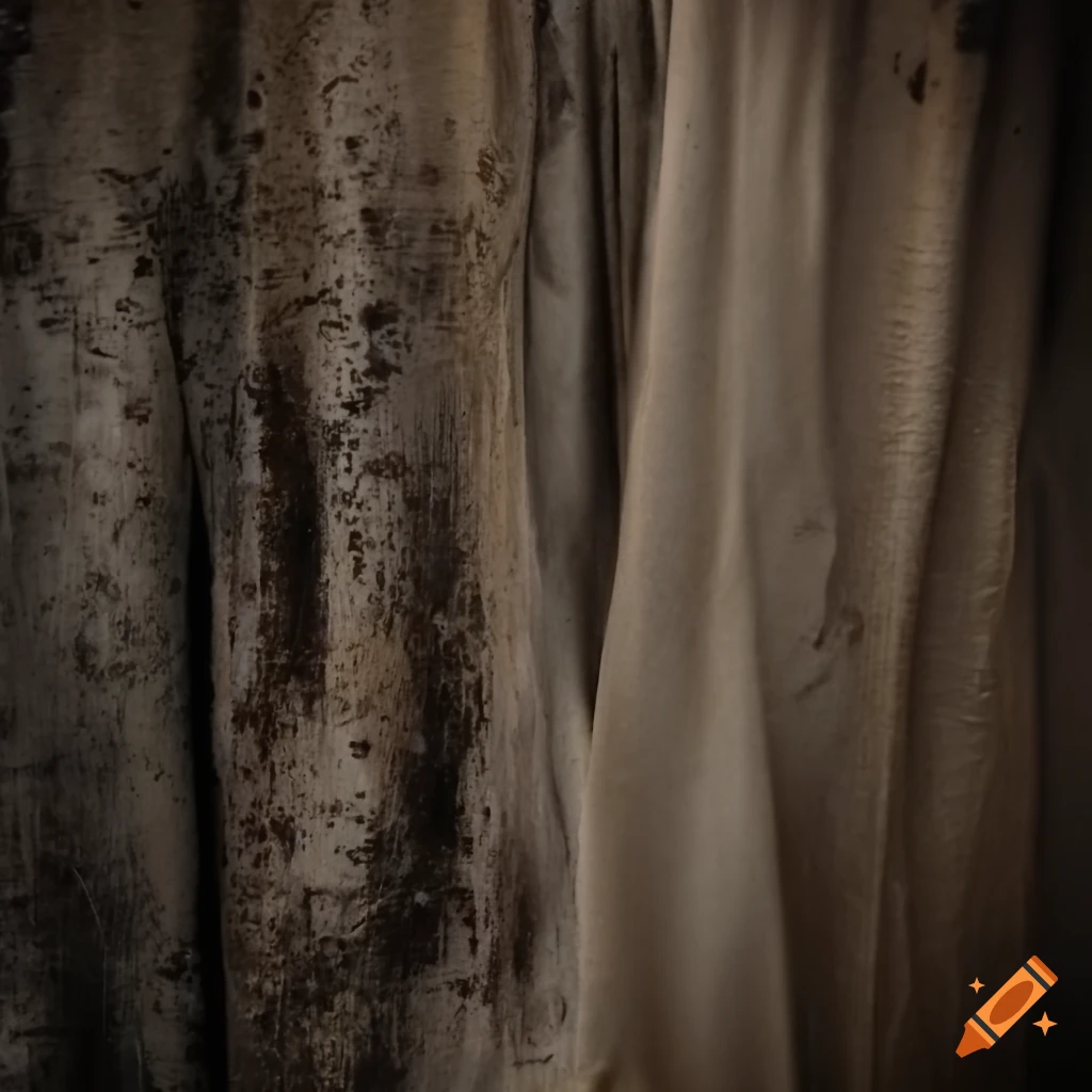 Weathered and worn cloth with stains and disheveled texture