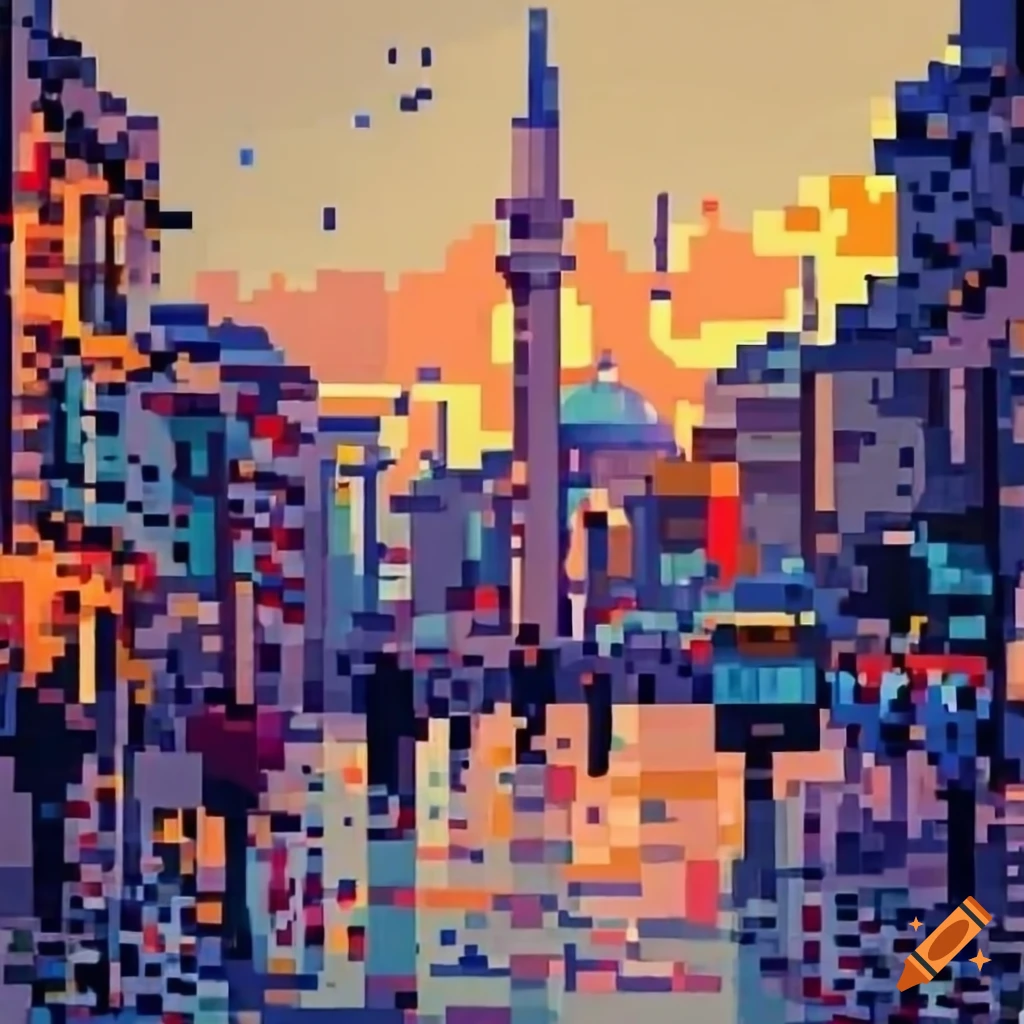 Istanbul Pixel Pixel art depiction of Istanbul street view on Craiyon