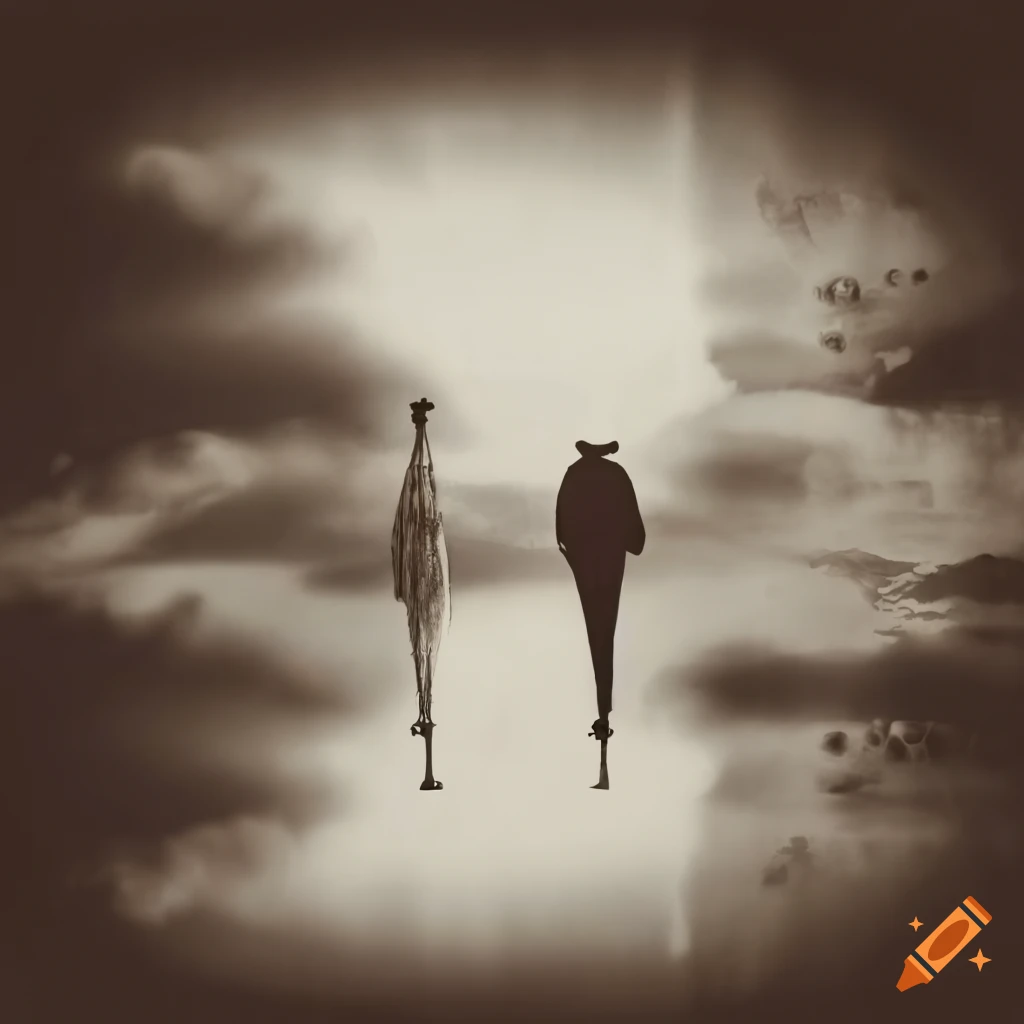 Surrealist retro art with rooms, windows, and strange forms in black and white