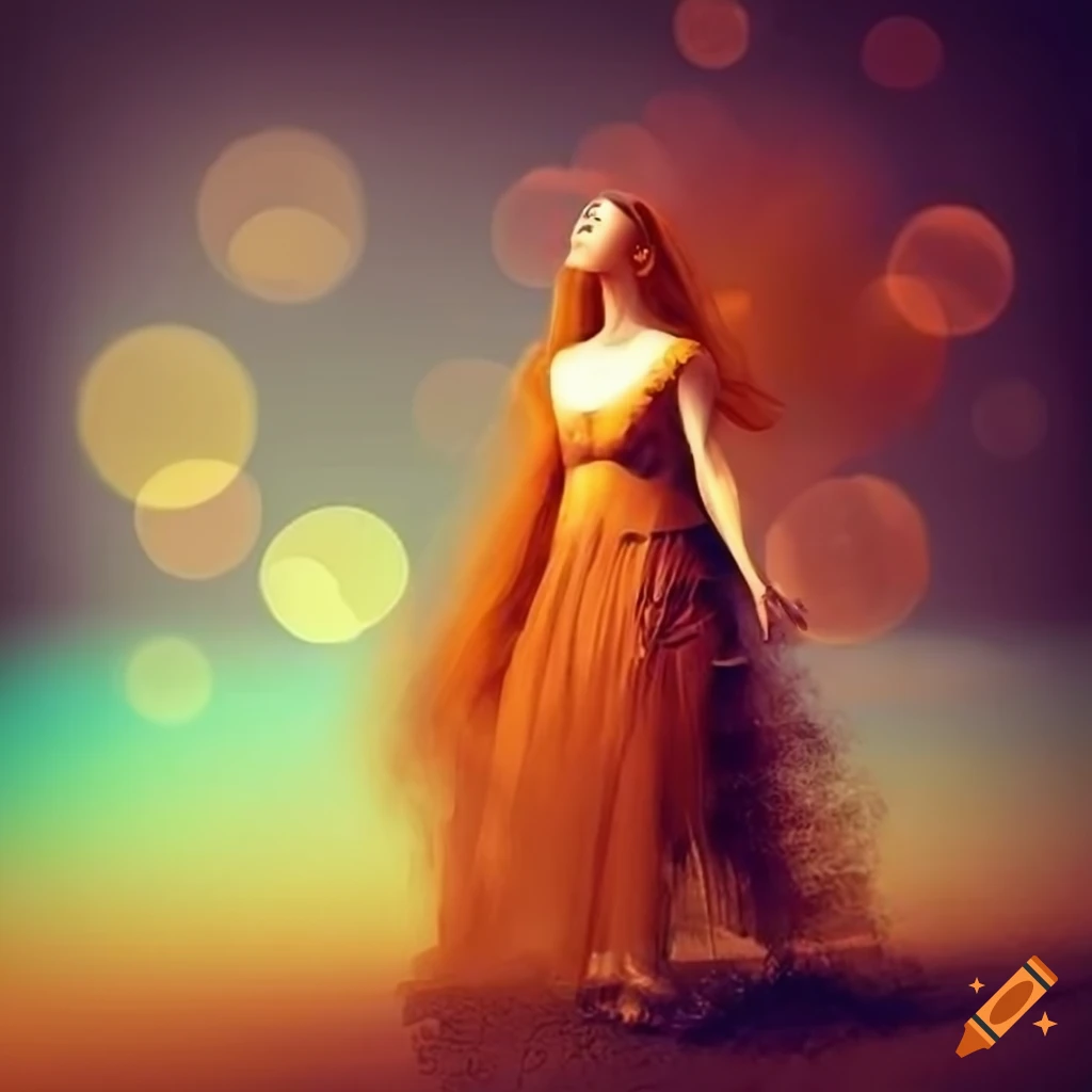 Whimsical artwork of a woman drifting in mid-air with a sense of longing