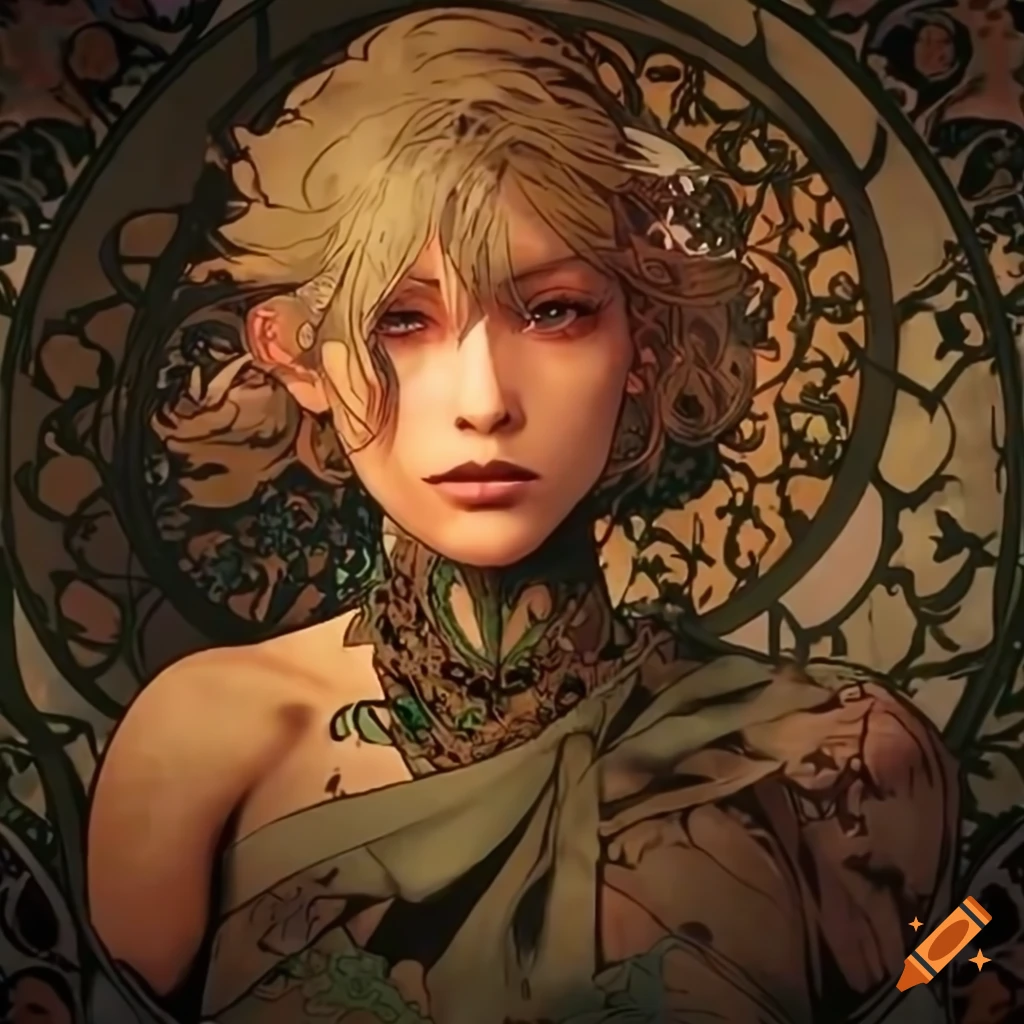 High definition stunning art with Korean Metal Gear Solid and Alphonse Mucha influences in a hidden valley