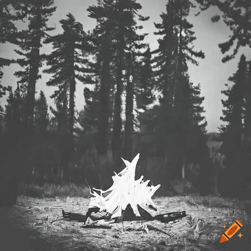 Lineart of three people having fun near a campfire
