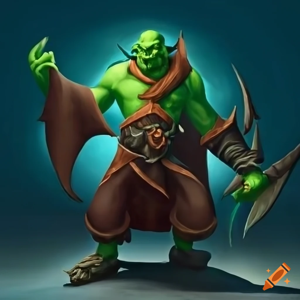 Orc in wizard robe riding a flying manta ray