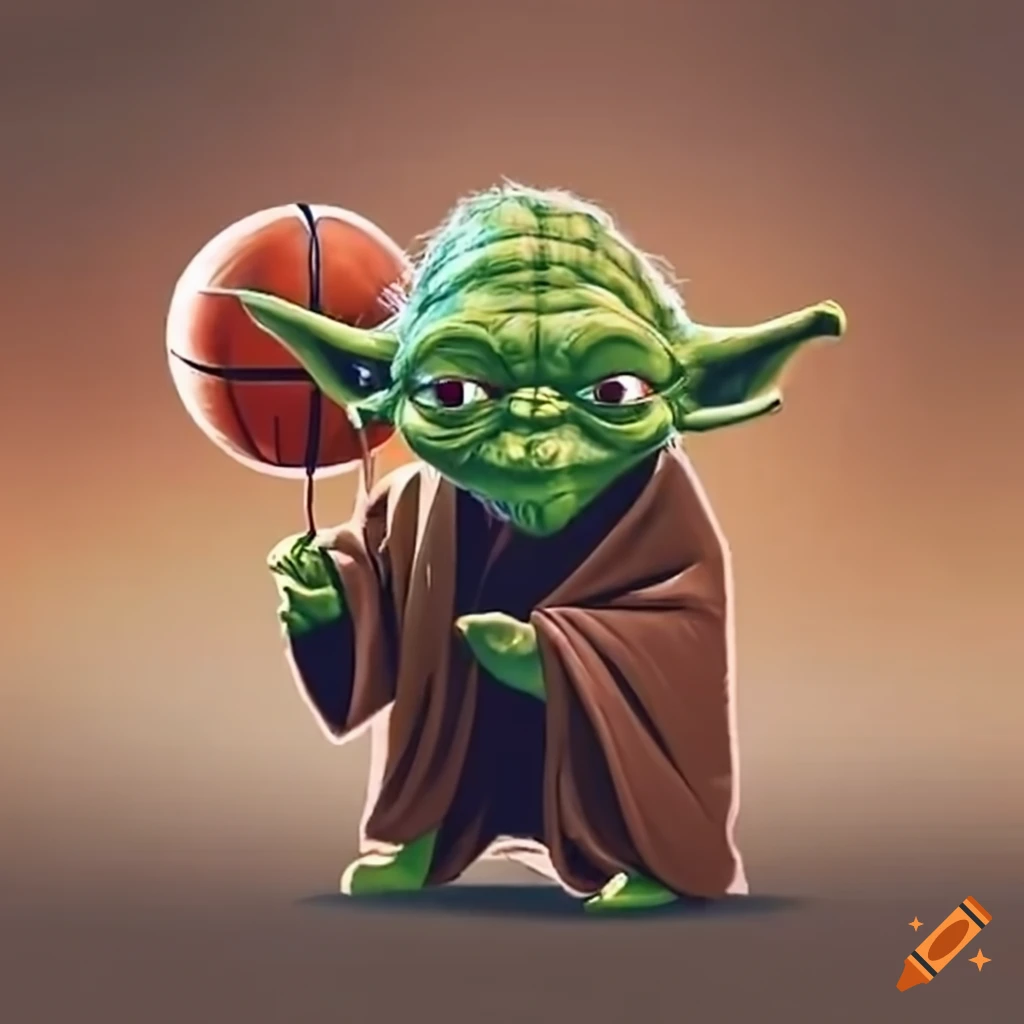 Yoda dunking basketball over anakin skywalker on nba court on Craiyon