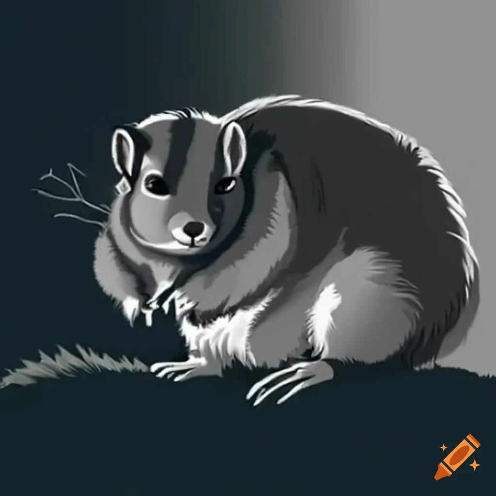 Chinchilla and American badger hybrid animal illustration