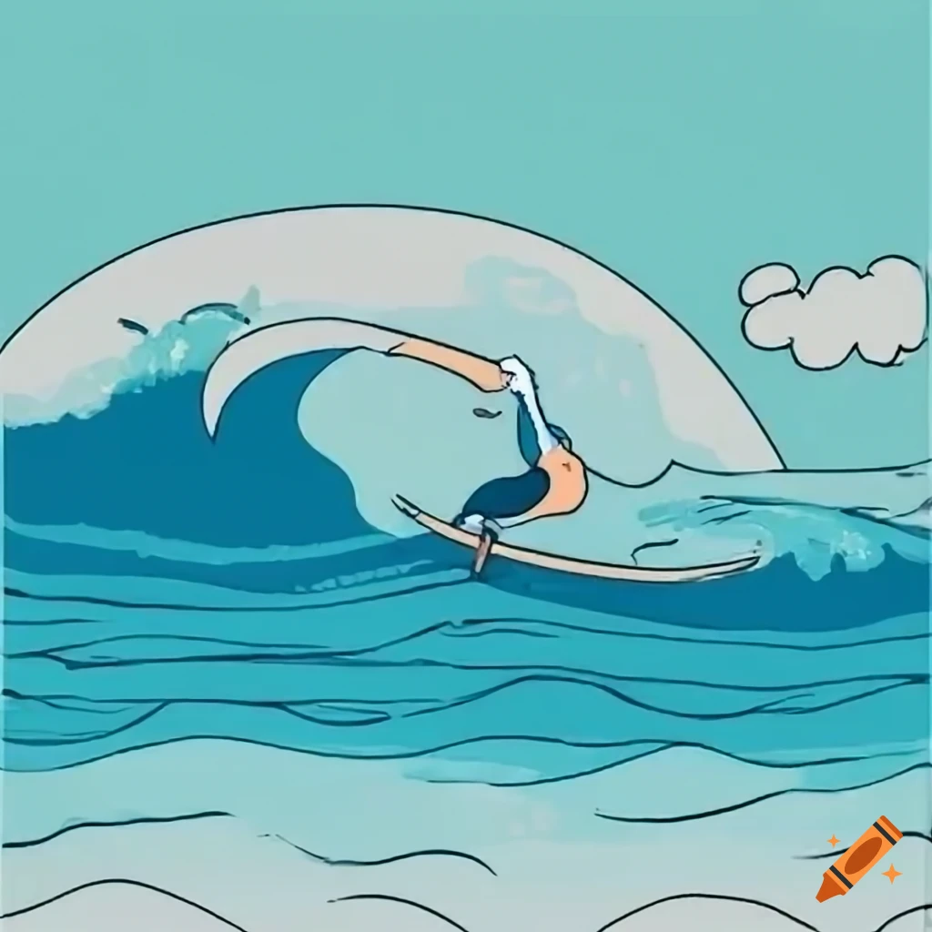 Surfing bird on manga-style ocean waves on Craiyon